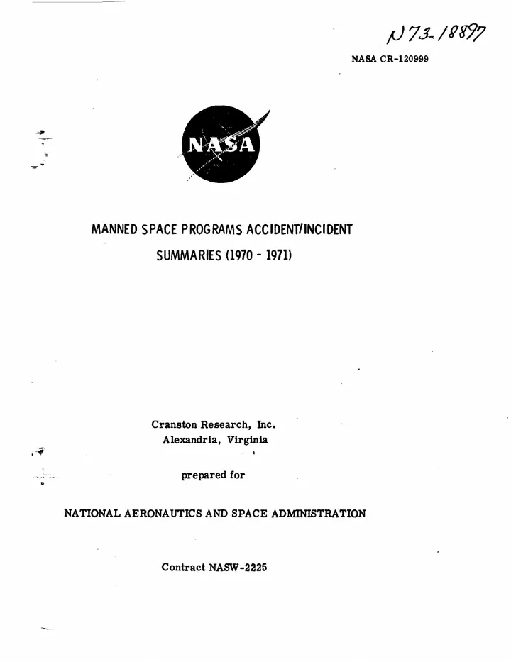 A page from Manned Space Programs Accident/Incident Summaries, 1970-1971 (NASA CR-120999)